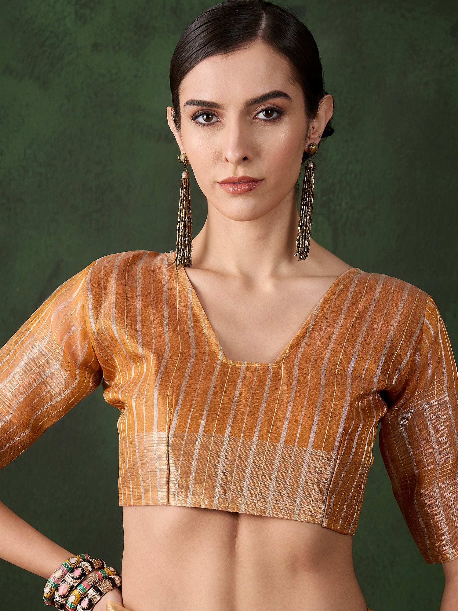 Orange Khadi Organza Ethnic Woven Designer Saree For Festive Looks