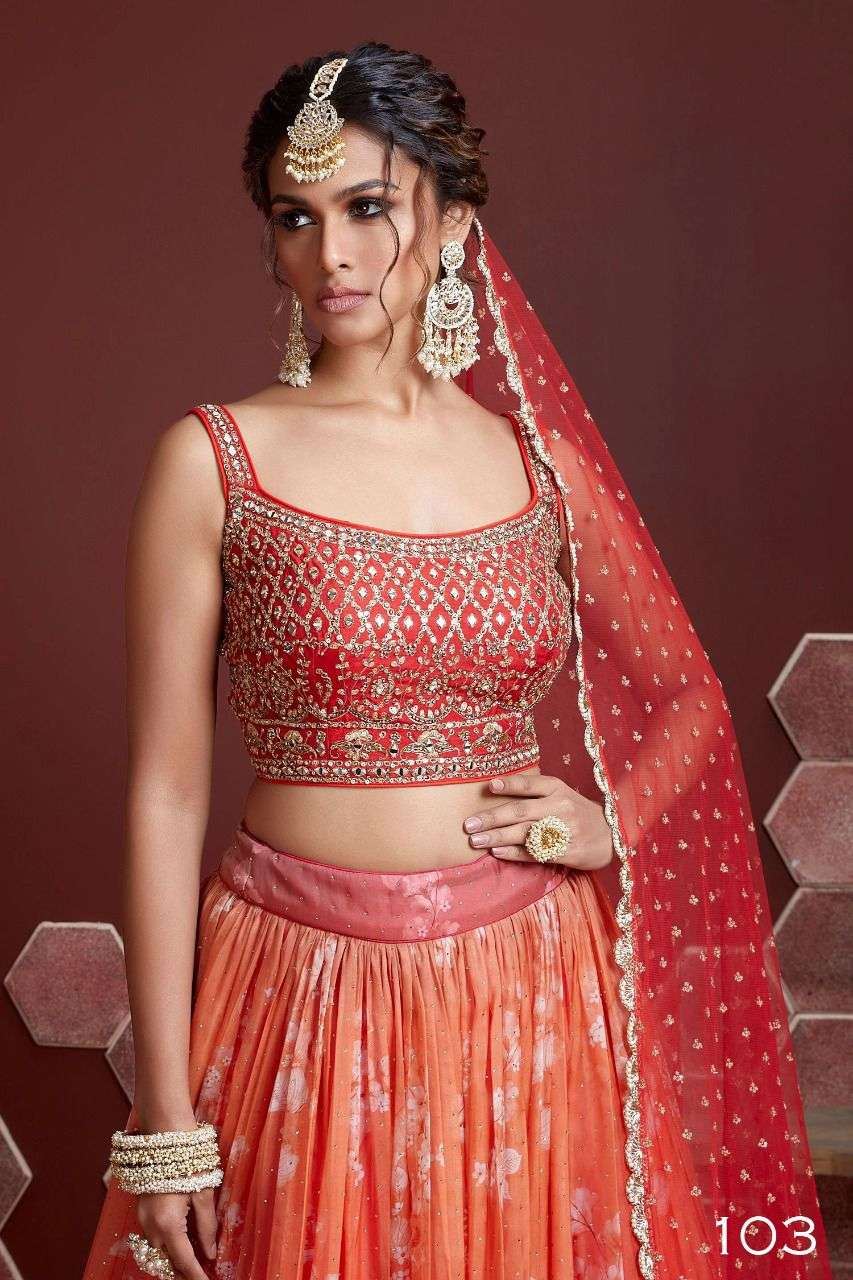 Orange Organza Silk Lehenga Choli With Digital Print and Heavy Embroidery with Savroski and Real mirror work