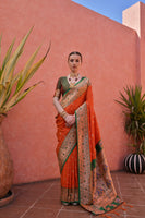 Orange Paithani Silk Saree with Paithani Pallu and Zari Butti