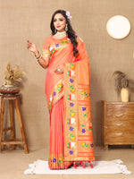 Orange Paithani Silk Woven Meenakari Paithani Designer Saree