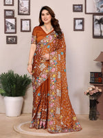 Orange Rangoli Silk Saree with Embroidery  with piping border  Work