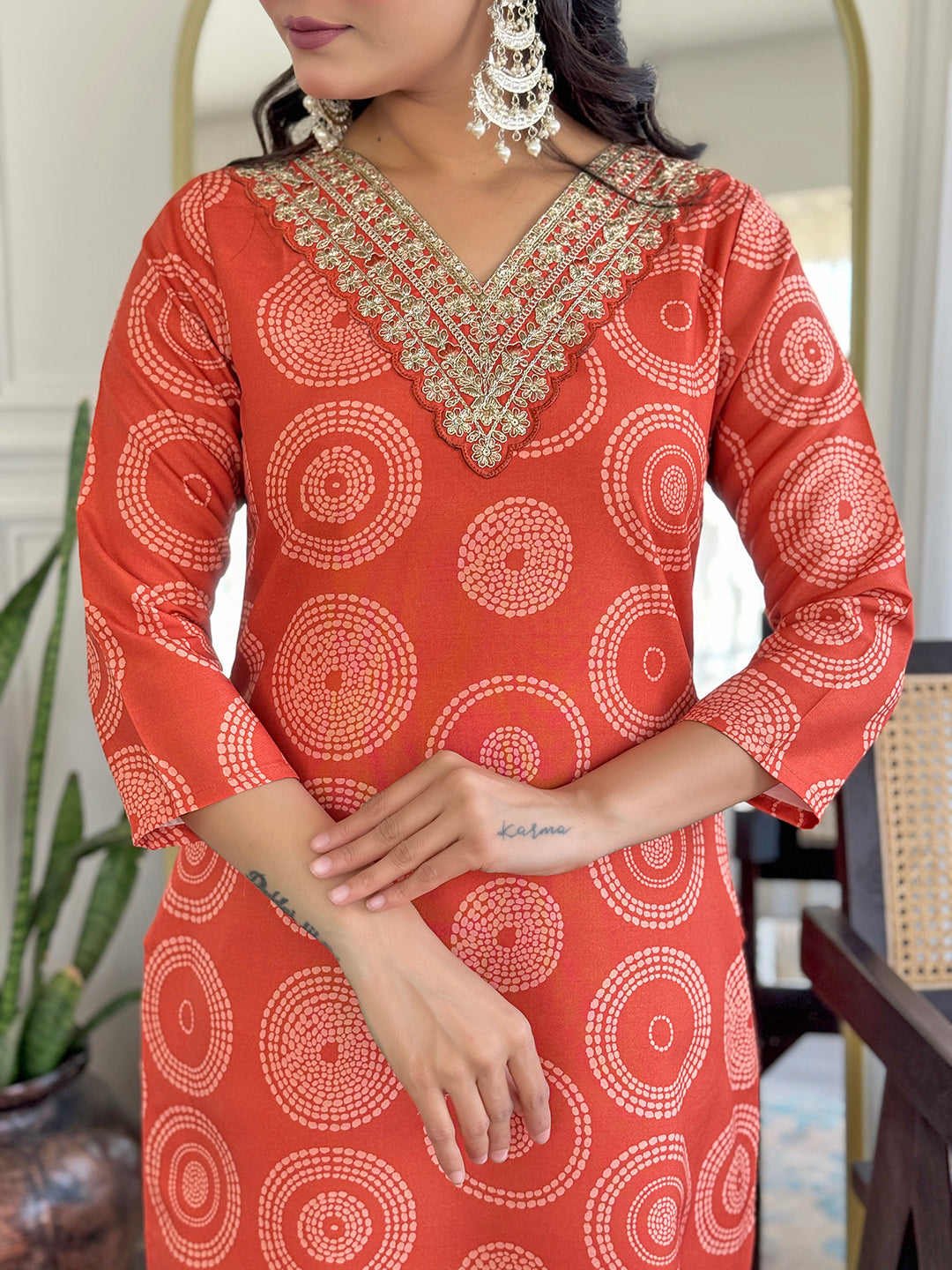 Orange Rayon Elegant Kurta Pant Set With Print