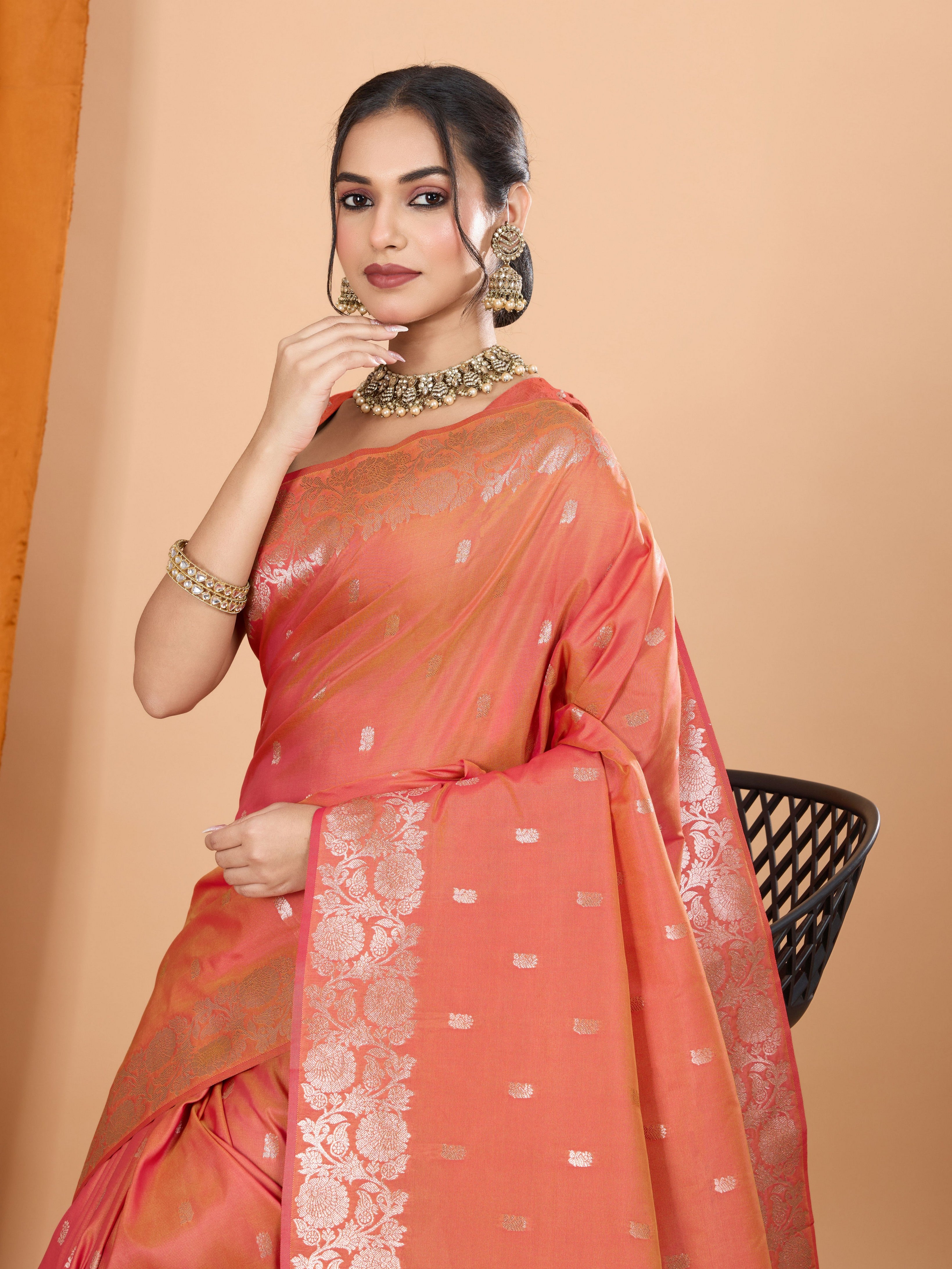 Orange Rich Woven Jari Designer Banarasi Silk Saree