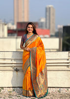 Orange Silk Blend Paithani Saree