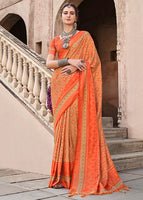 Orange Silk Saree With  Ajrakh Print