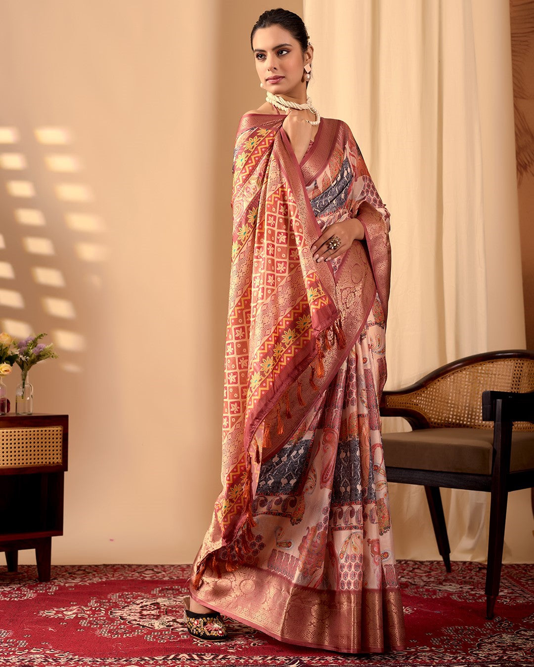 Orange Soft Lichi Silk Saree With Digital Printed Festive Traditional Saree