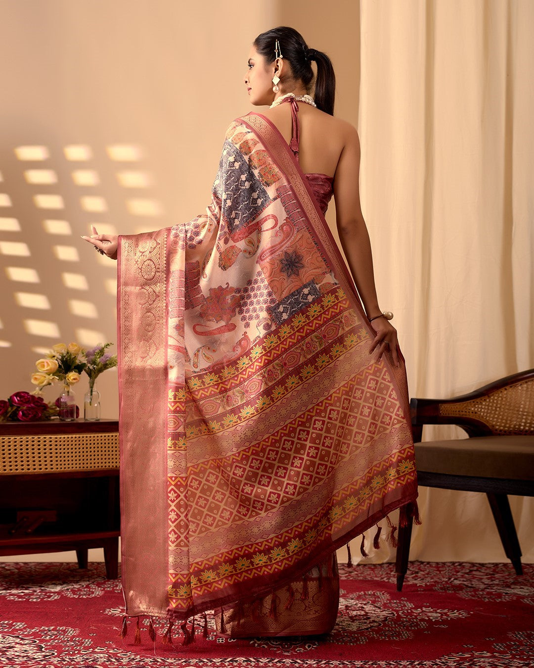 Orange Soft Lichi Silk Saree With Digital Printed Festive Traditional Saree