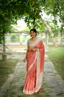 Orange Woven Kantha Designer Tussar Silk Saree With Printed Design