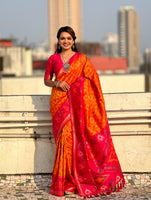 Orange Woven Meenakari Ikkat Designer Patola Silk Ceremonial Saree