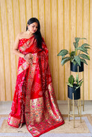Orange Woven Paithani Designer With Bandhej Printed Beautiful Ceremonial Saree