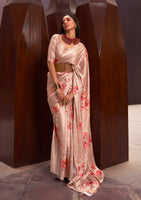 Pale Copper Satin Crepe  Saree With Digital Printed Work