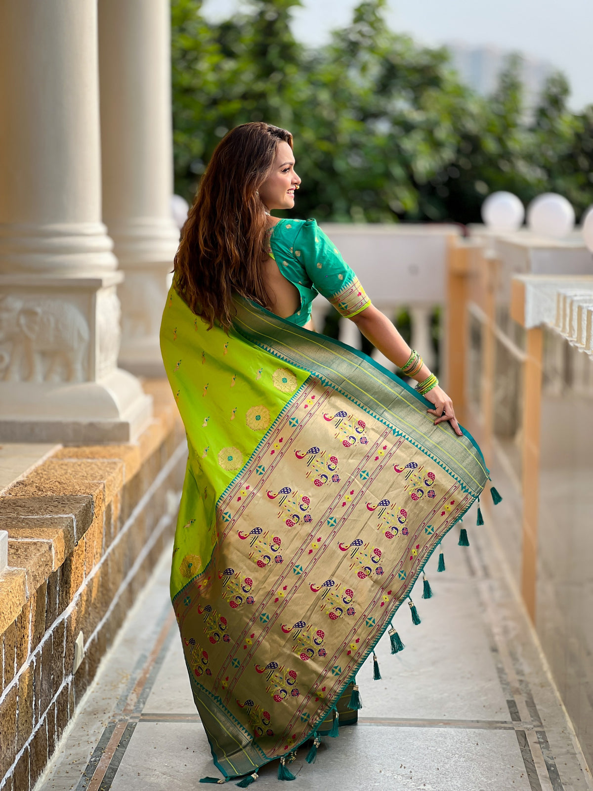 Parrot Green Ethnic Paithani Silk Woven Jacquard Designer Ceremonial Fancy Saree