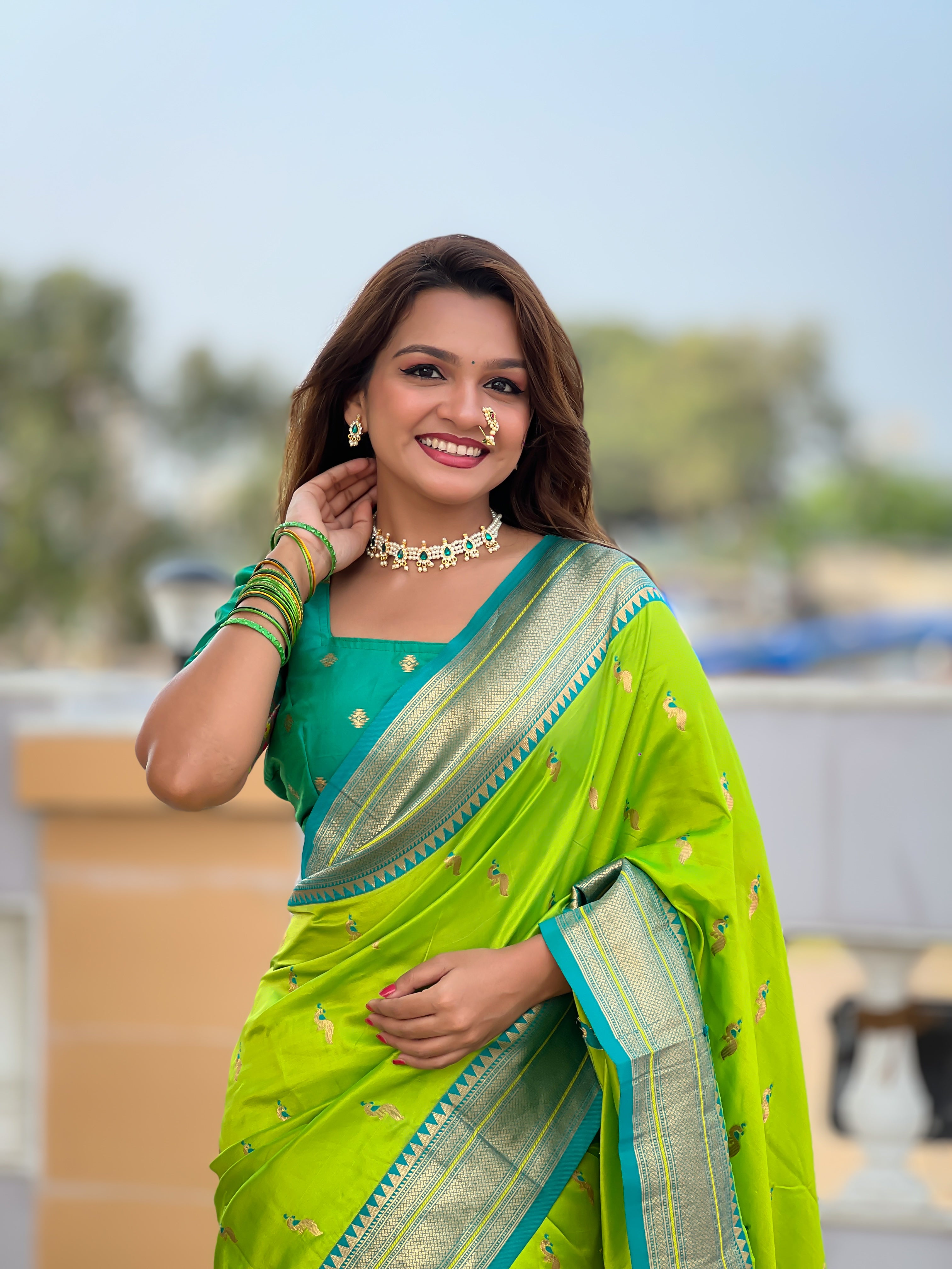 Parrot Green Ethnic Paithani Silk Woven Jacquard Designer Ceremonial Fancy Saree