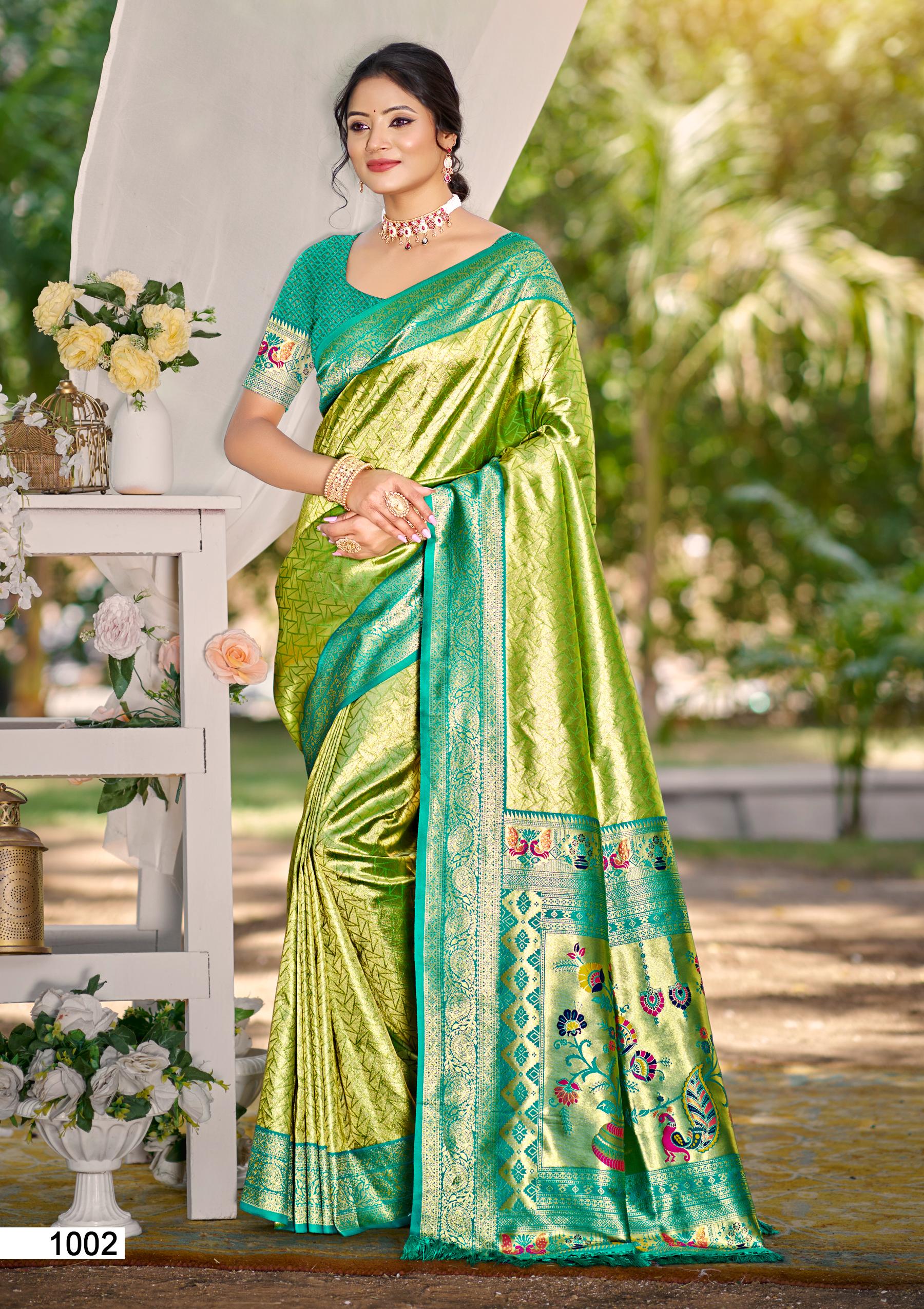 Parrot Green Kanjivaram Silk Saree With Classic Drape and Refined Beauty
