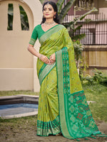 Parrot Green Pochampalli Silk Woven Designer Ethnic Partywear Saree