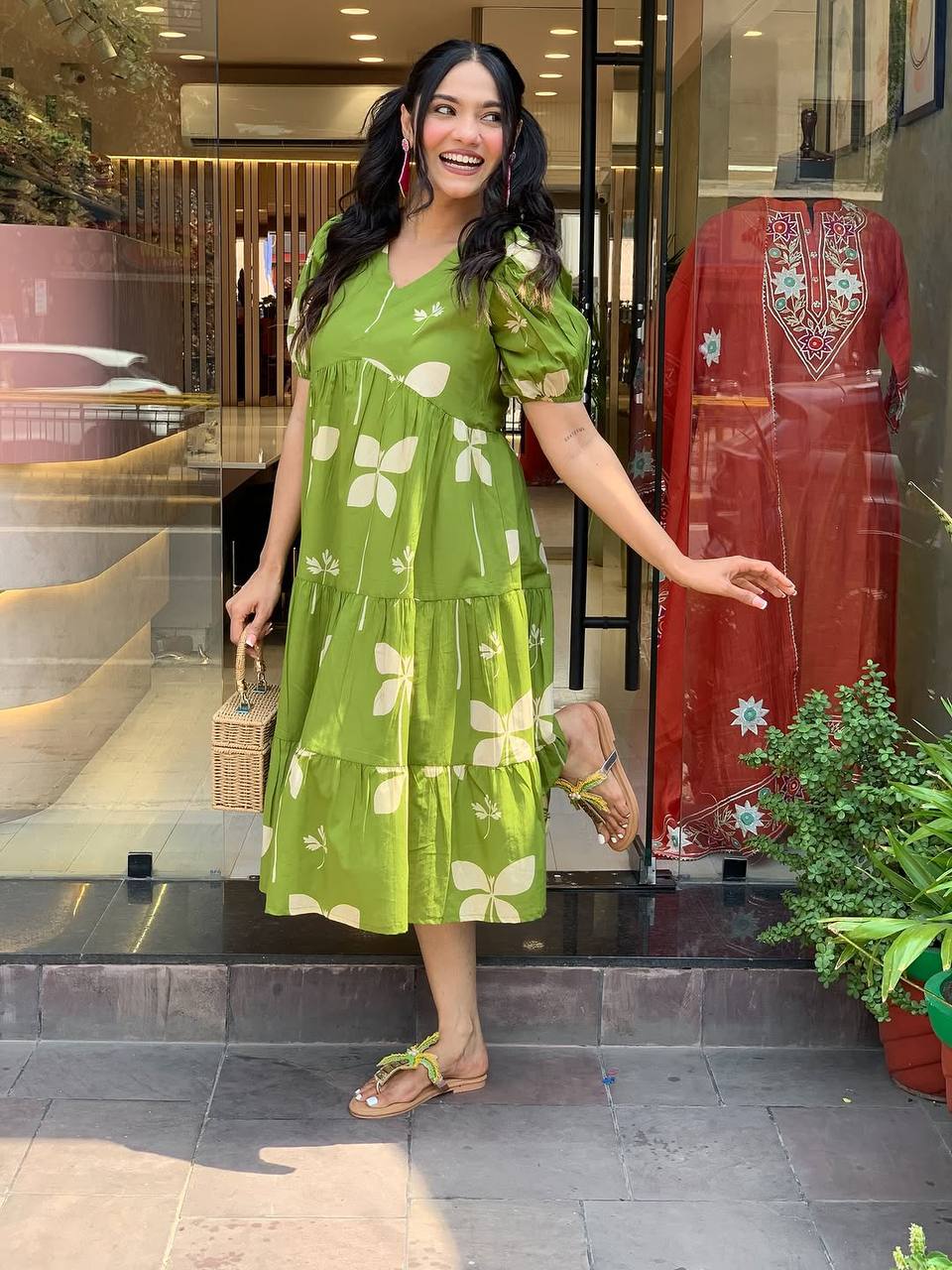 Parrot Green Rayon Kurta With Print