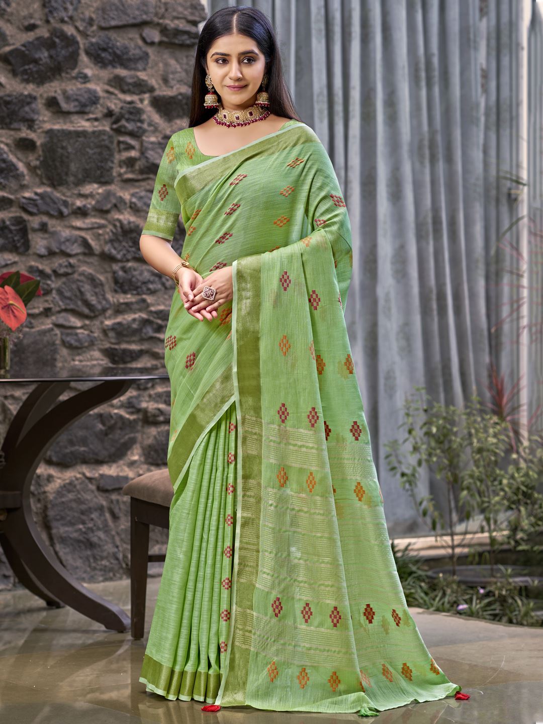 Pastel Green Colour Soft Linen Saree