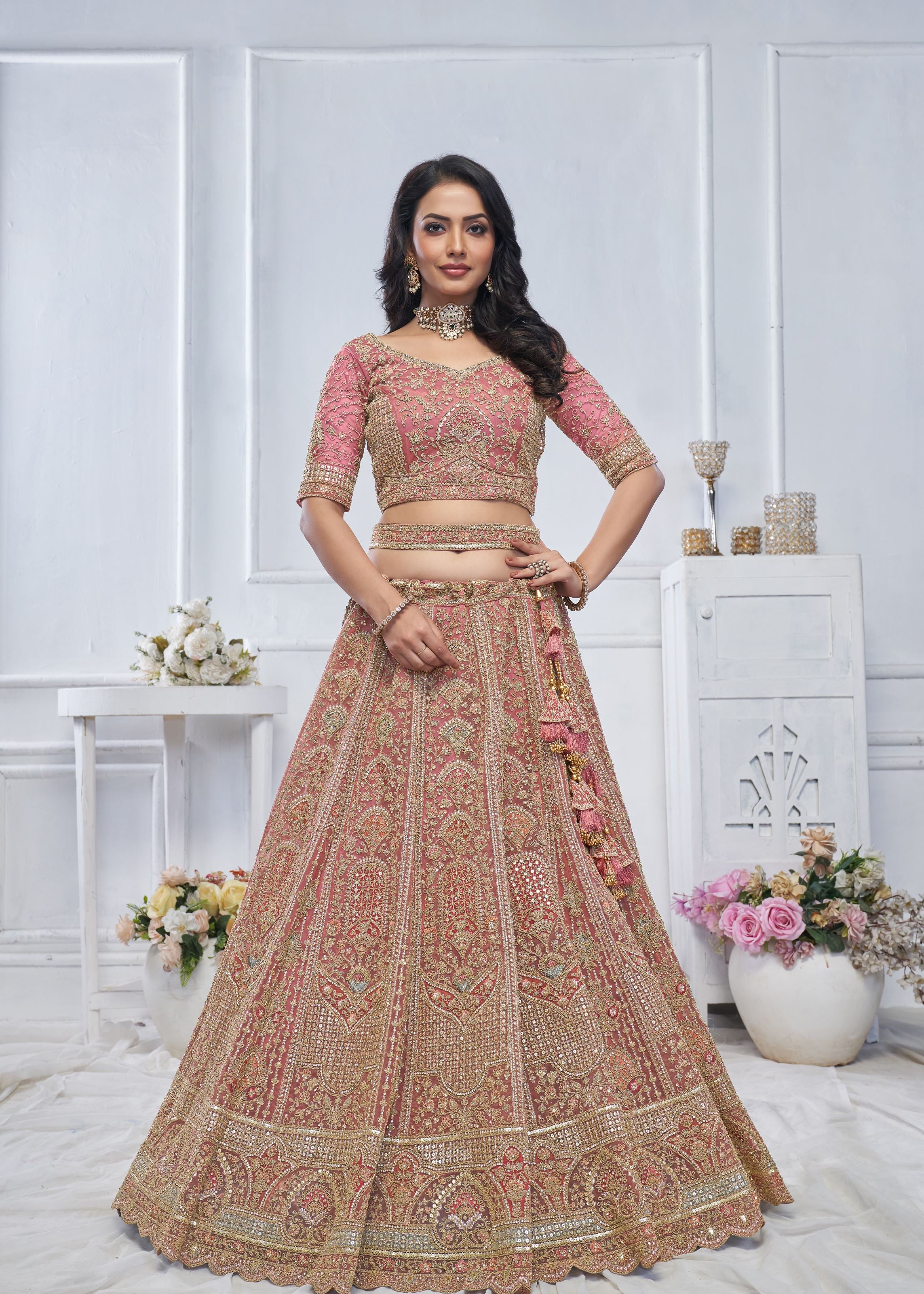 Pastel Onion Embroidered Bridal Lehenga