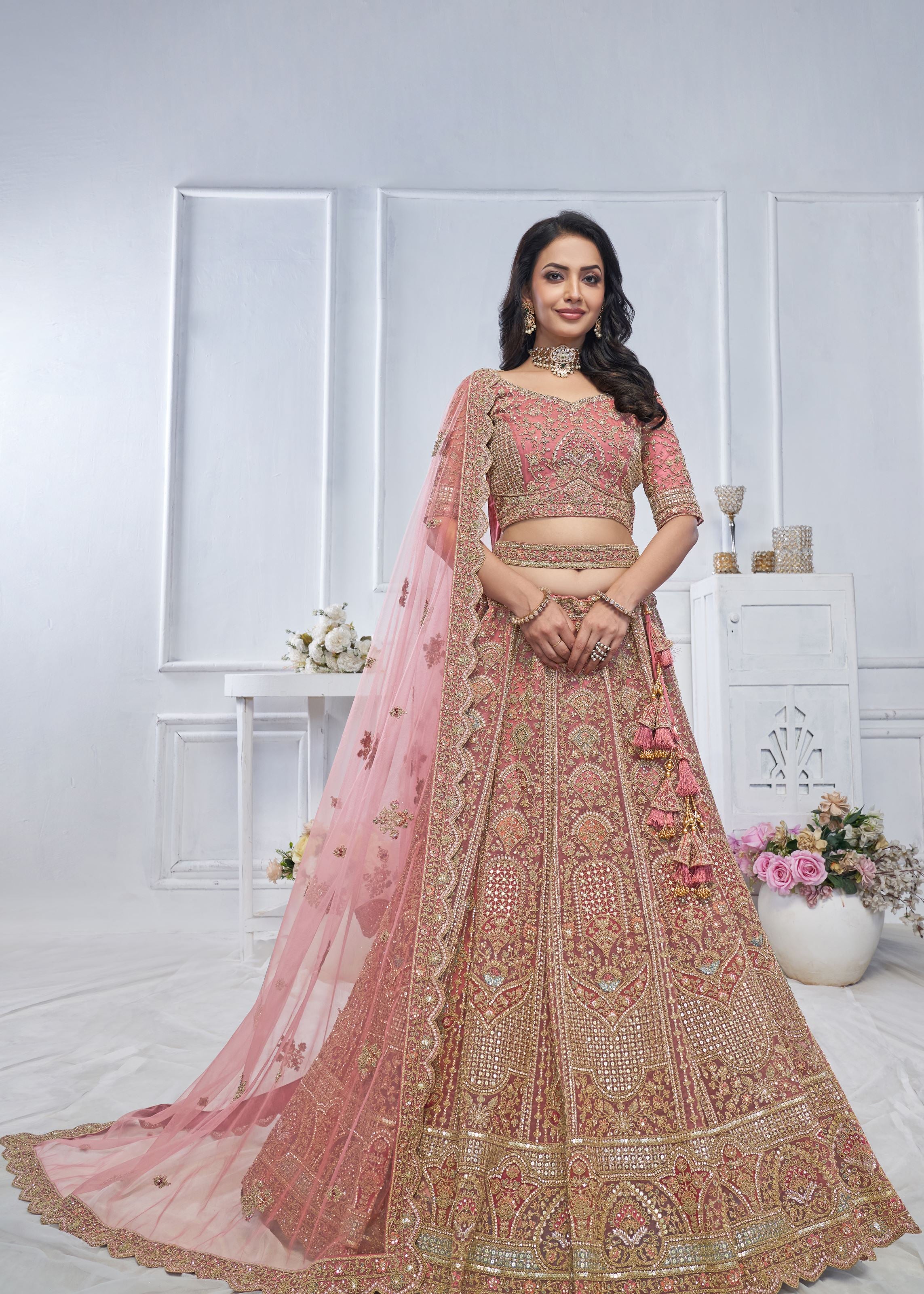 Pastel Onion Embroidered Bridal Lehenga