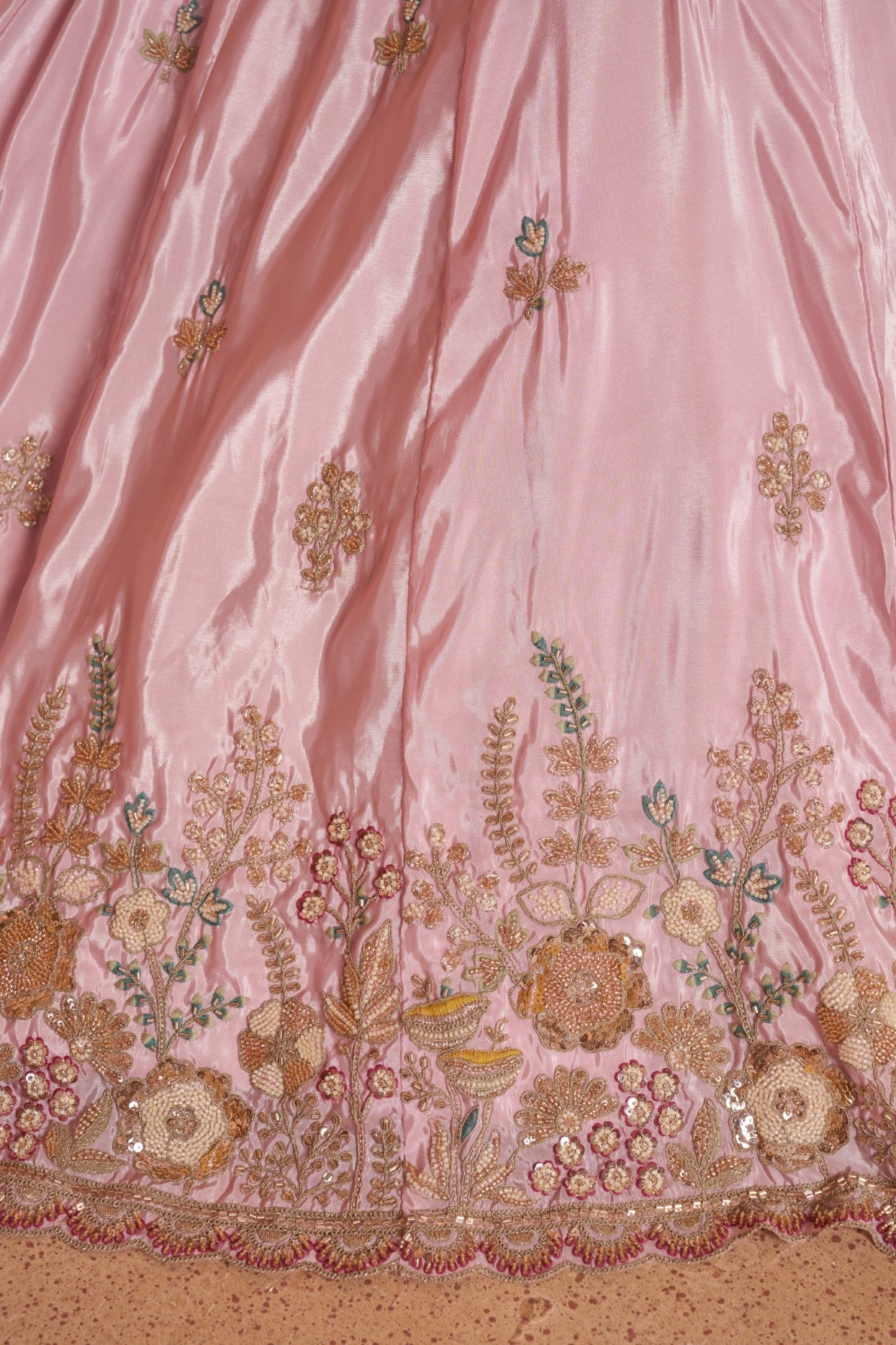 Pastel Pink HO Silk Floral Embroidered Designer Lehenga Set