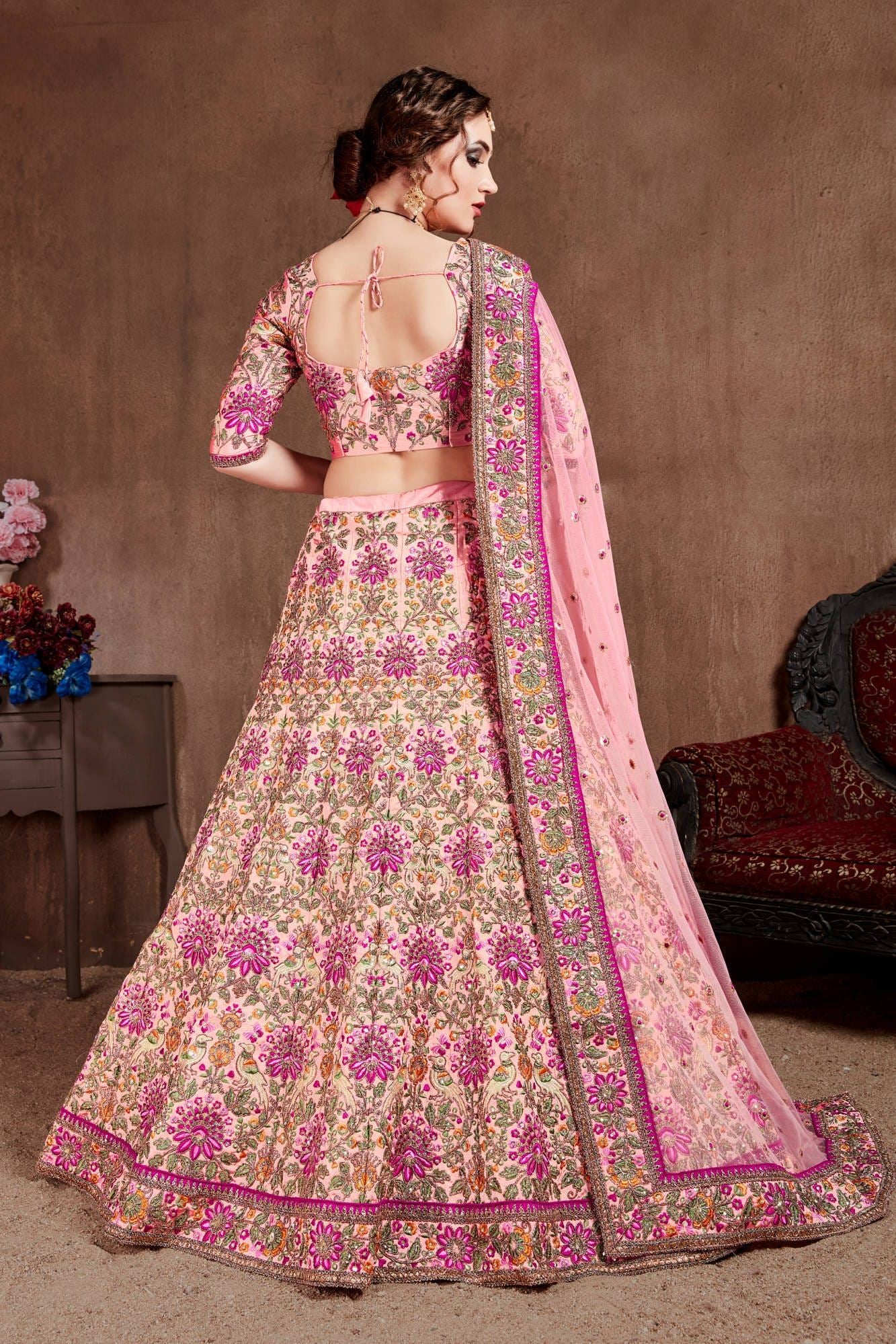 Pastel Pink Lehenga Choli With Thread, Dori, Zari, Sequins Embroidery Work