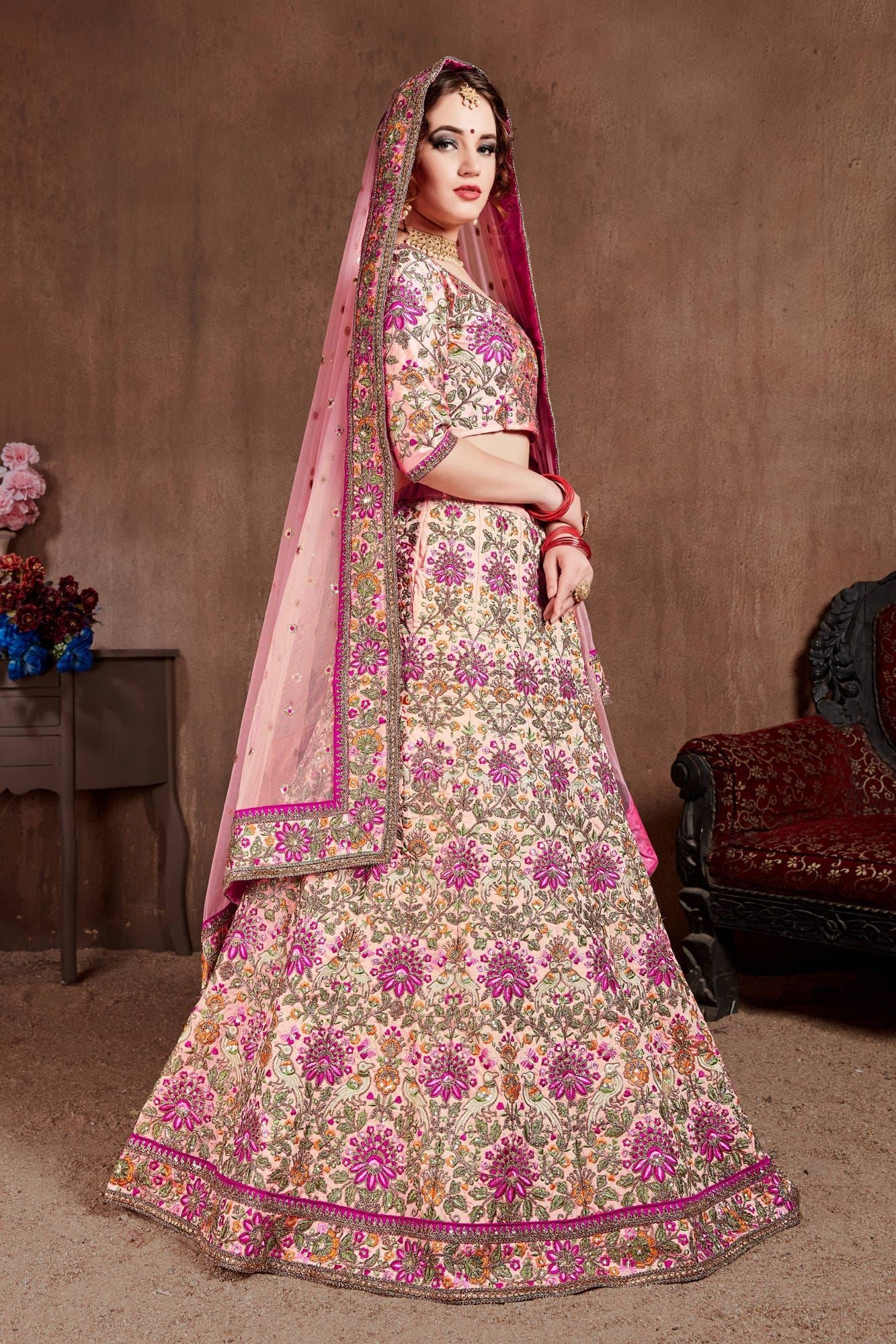 Pastel Pink Lehenga Choli With Thread, Dori, Zari, Sequins Embroidery Work