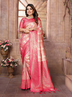 Peach Banarasi Chaturi Silk Ethnic Saree With Chaturi Woven Designer Work