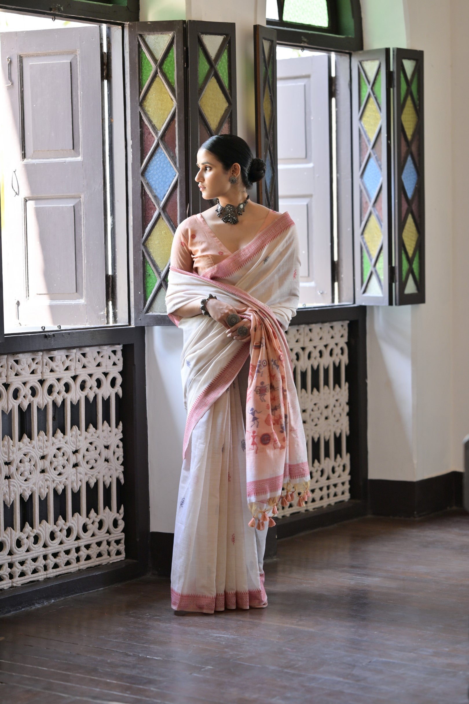 Peach Beautiful Muga Cotton Summer Special Festive Saree