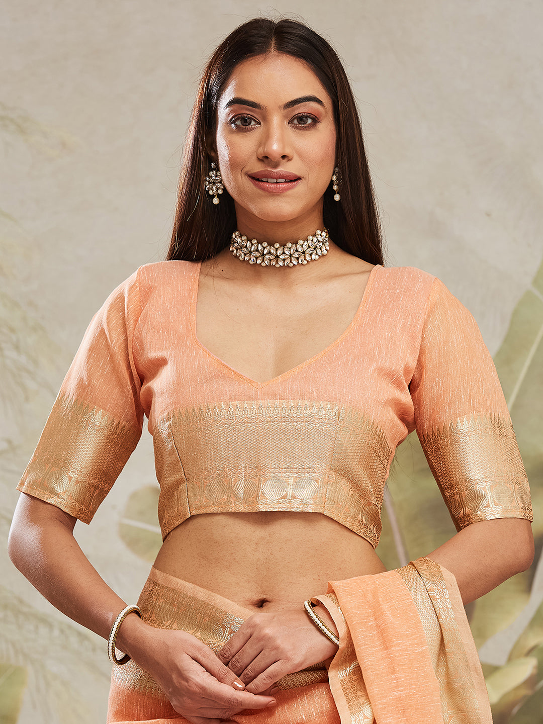 Peach Chanderi Cotton Woven Designer Ethnic Traditional Saree
