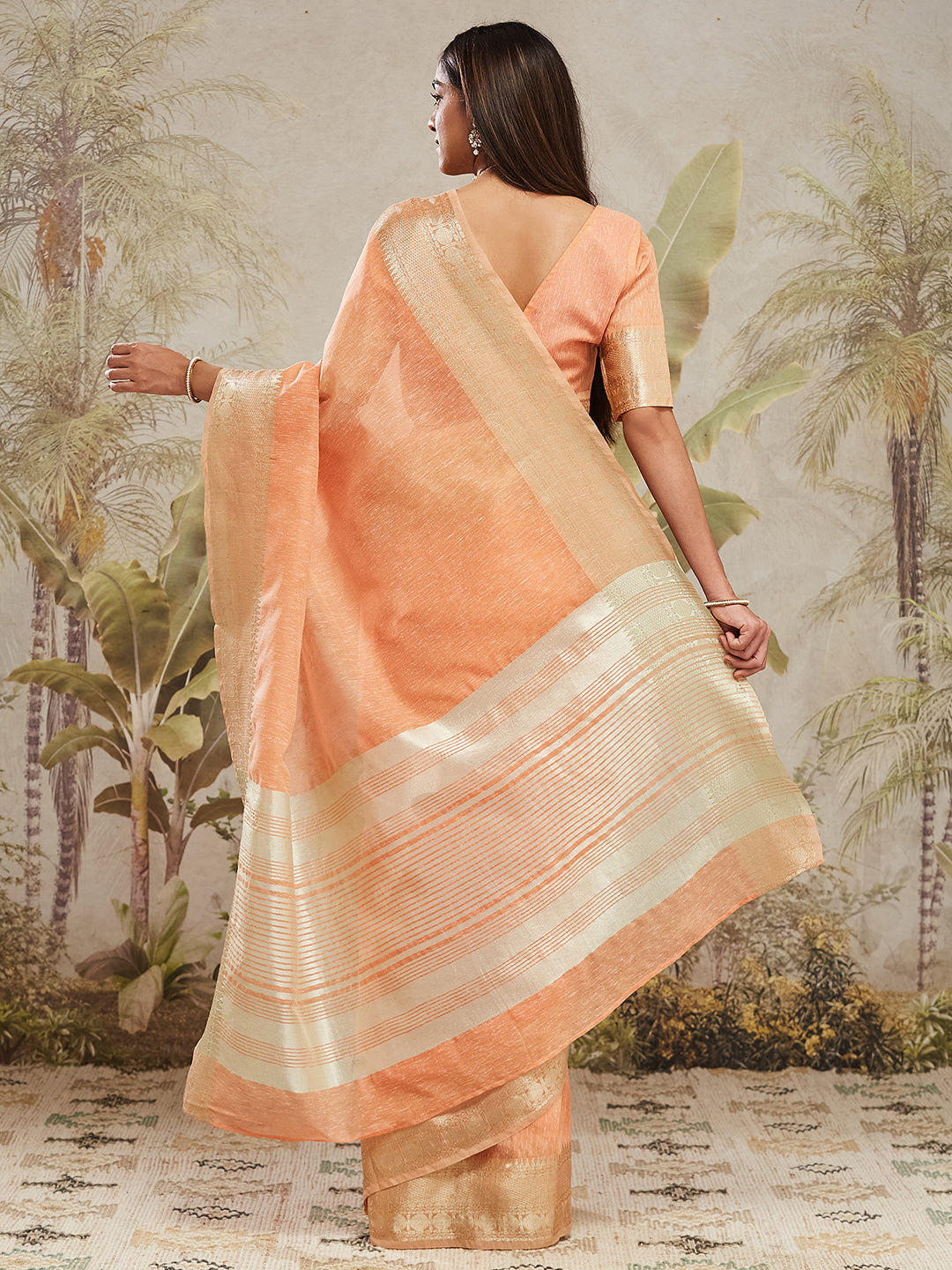 Peach Chanderi Cotton Woven Designer Ethnic Traditional Saree