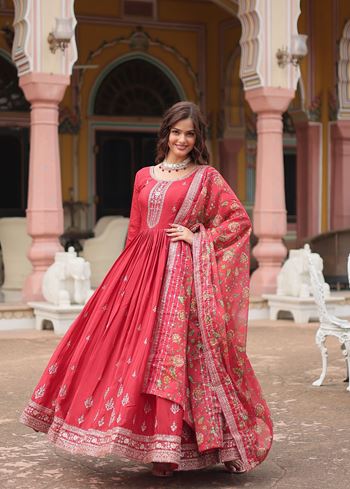 Peach Chinon Suit With Sequins Embroidered work