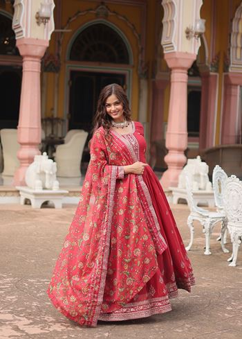 Peach Chinon Suit With Sequins Embroidered work