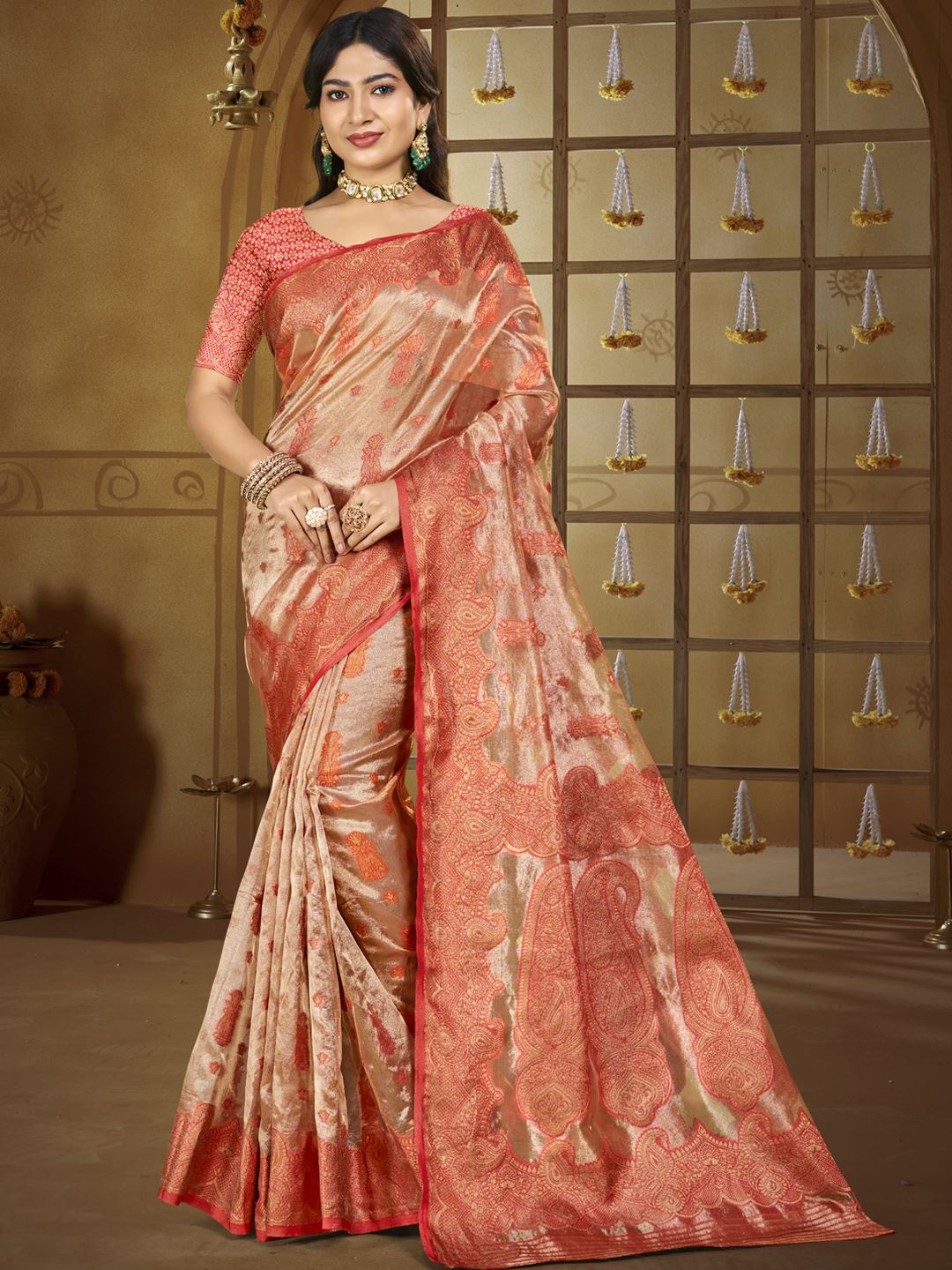 Peach Color Festive Wear Silk Saree