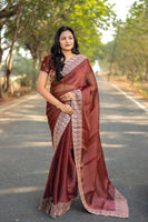 Peach Colour Burburry Silk Heavy Work Saree