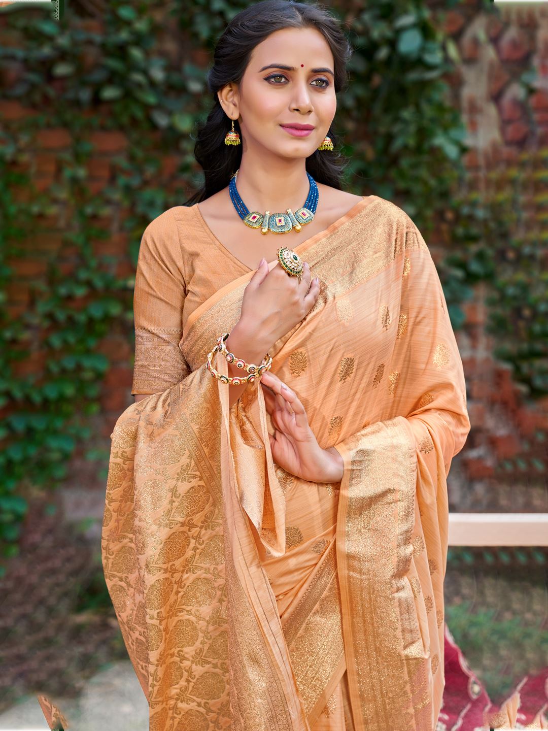 Peach Colour Woven Silk Saree