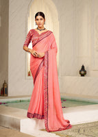 Peach Designer Digital Foil Printed Bollywood Style Chiffon Saree