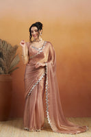 Peach Designer Fancy Ready To Wear Saree For Ceremonial Looks