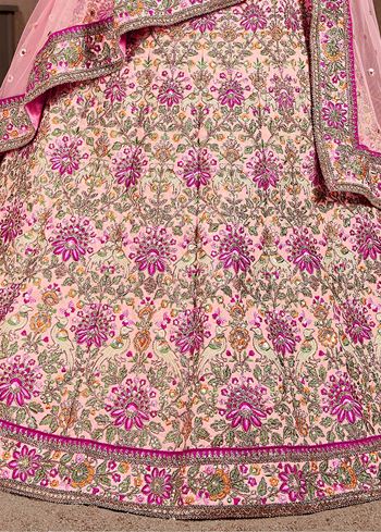Peach Embroidered Taffeta Silk Bridal Wear Lehenga Choli