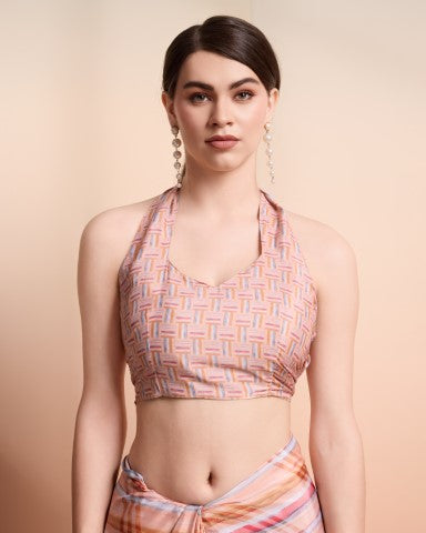 Peach Faux Georgette Saree With Designer Print Style