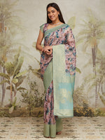 Peach Jacquard Silk Saree With Beautiful Floral Print Designer