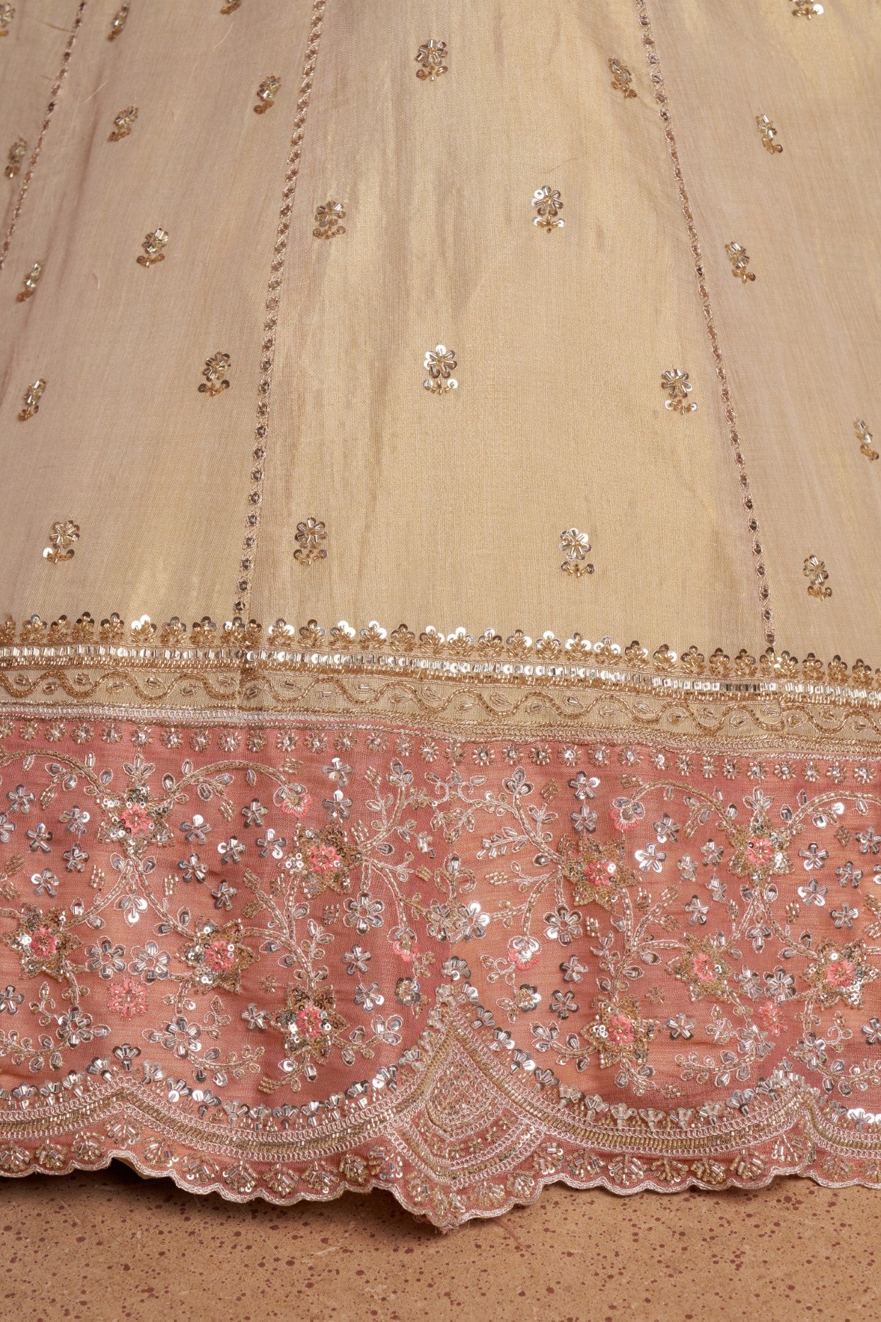 Peach Kanjivaram Tissue Luxury Embroidered Wedding Lehenga Choli