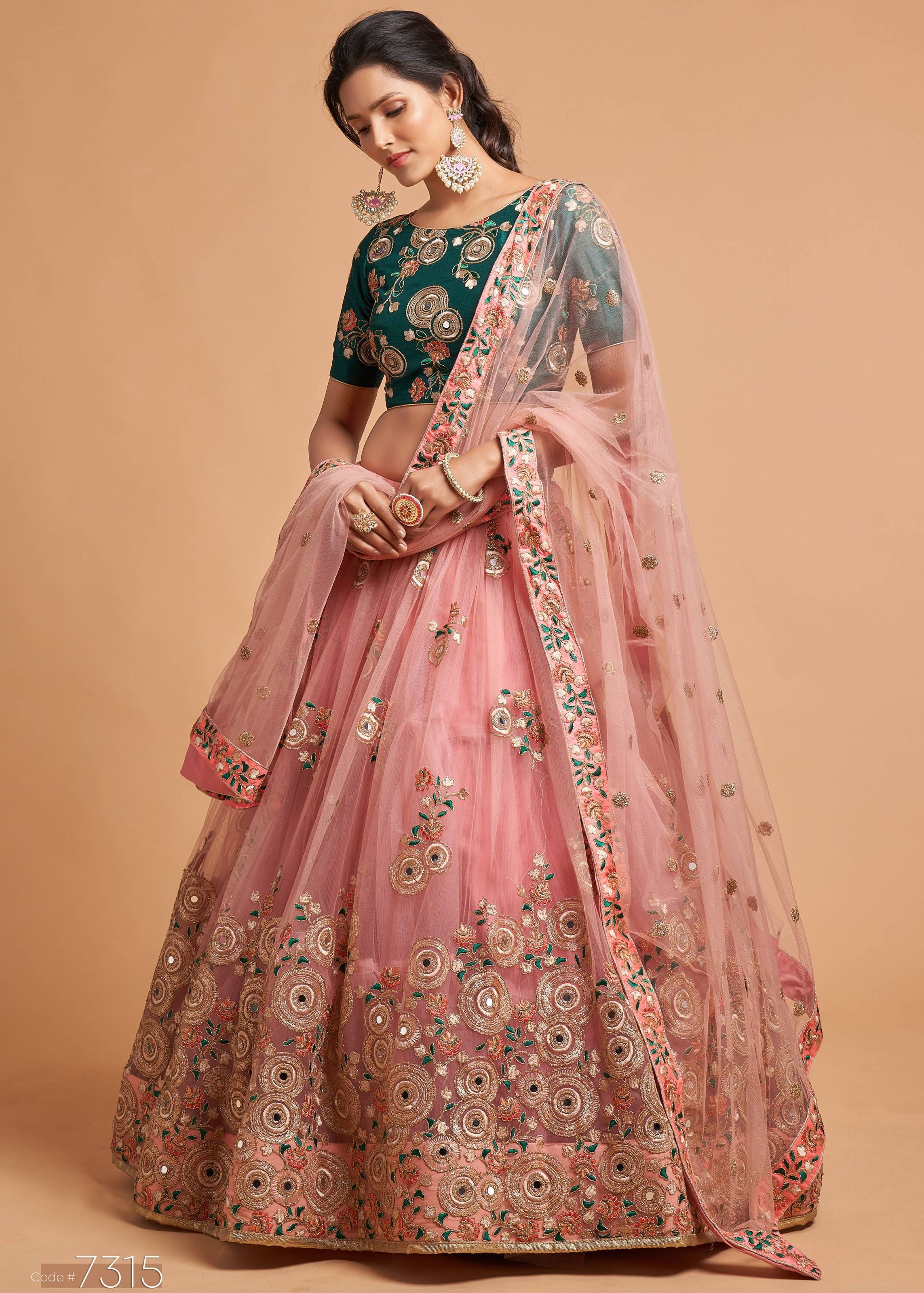 Peach Lehenga Choli With Thread, Zari, Dori And Sequins Embroidery Work