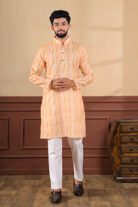 Peach Linen Digital Printed Graceful Kurta Pajama