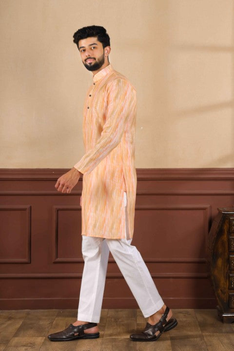 Peach Linen Digital Printed Graceful Kurta Pajama