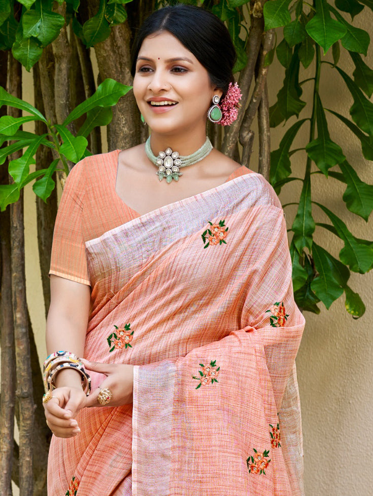 Peach Linen Saree With Heritage Vibes and Modern Appeal