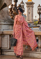 Peach Organza Handloom Saree With  Woven Work