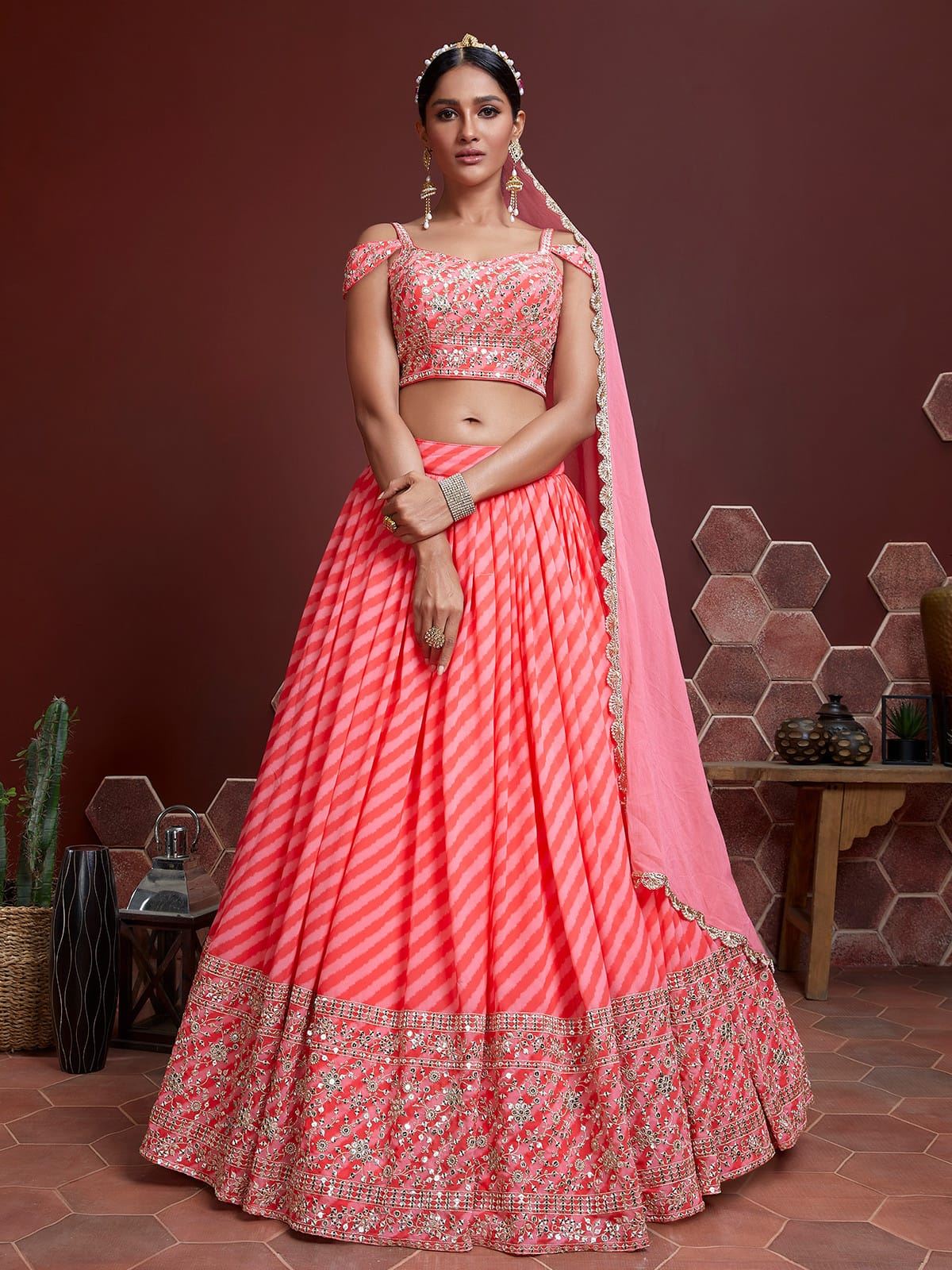 Peach Organza Silk Lehenga Choli With Heavy Embroidery Zari and Sequins Work