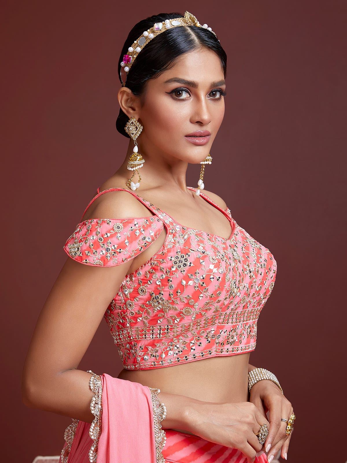 Peach Organza Silk Lehenga Choli With Heavy Embroidery Zari and Sequins Work