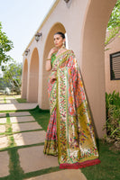 Peach Paithani Silk Saree with Meenakari Zari and Pallu