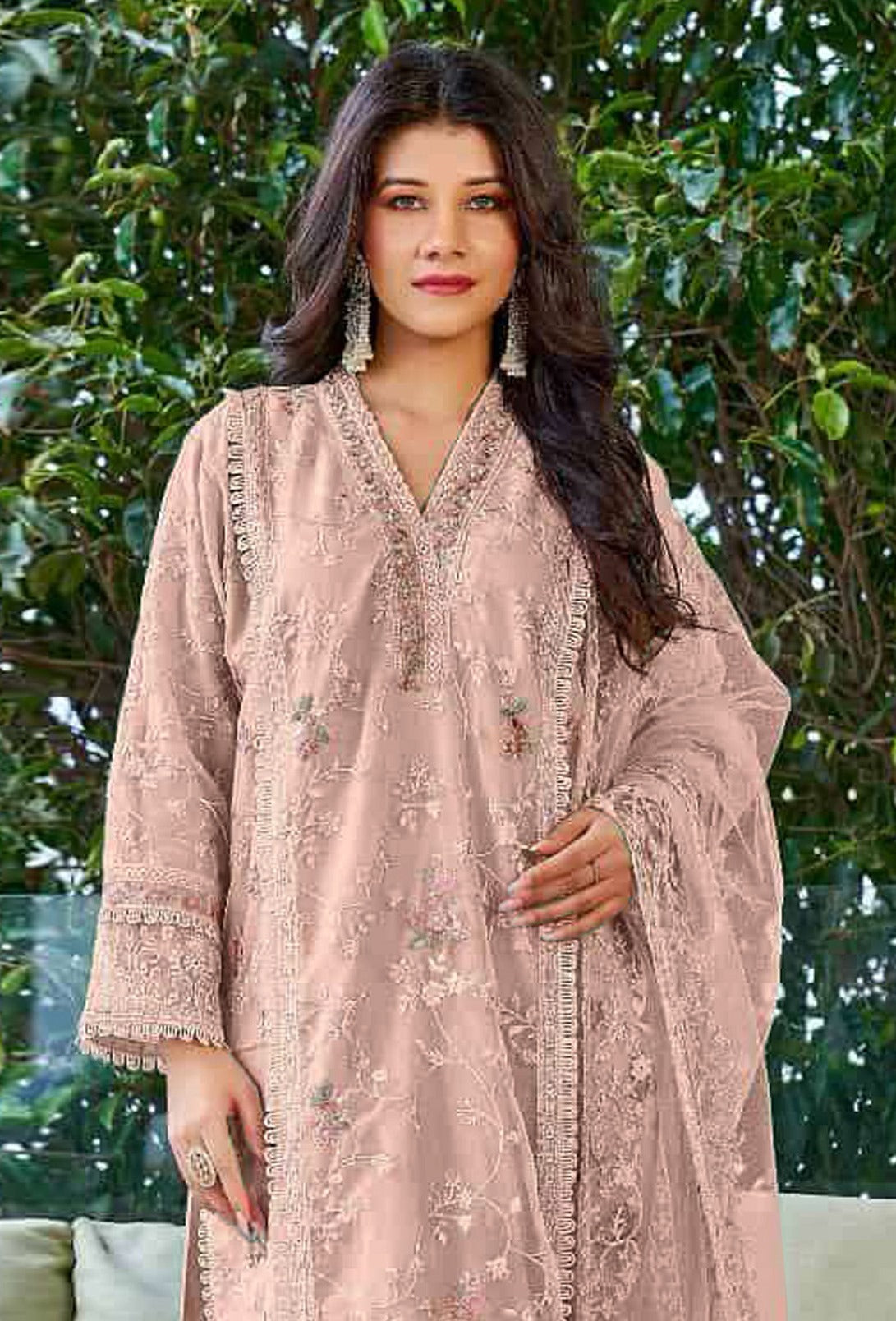 Peach Pakistani Salwar Suit With Heavy Embroidery Work